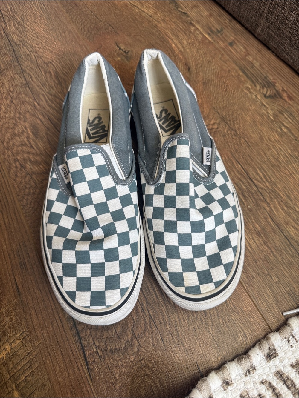 Vans Slip-On Checkerboard Sneakers - Charcoal Blue and White